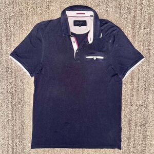 Ted Baker Men's Navy Blue Pocket Polo T-Shirt Tee Dress Shirt Size 4